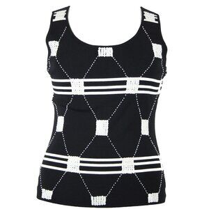 Gardy Sz XL Black White Beaded Sequin Rayon Tight Knit Nylon Top